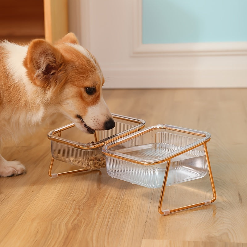 Double-Layer Cat And Dog Bowl Set, Vertical Design Pet Feeding & Drinking Station, Durable Metal & Plastic, Easy-To-Clean, with Ideal Pet Supplies for Cats And Dogs, Without Battery