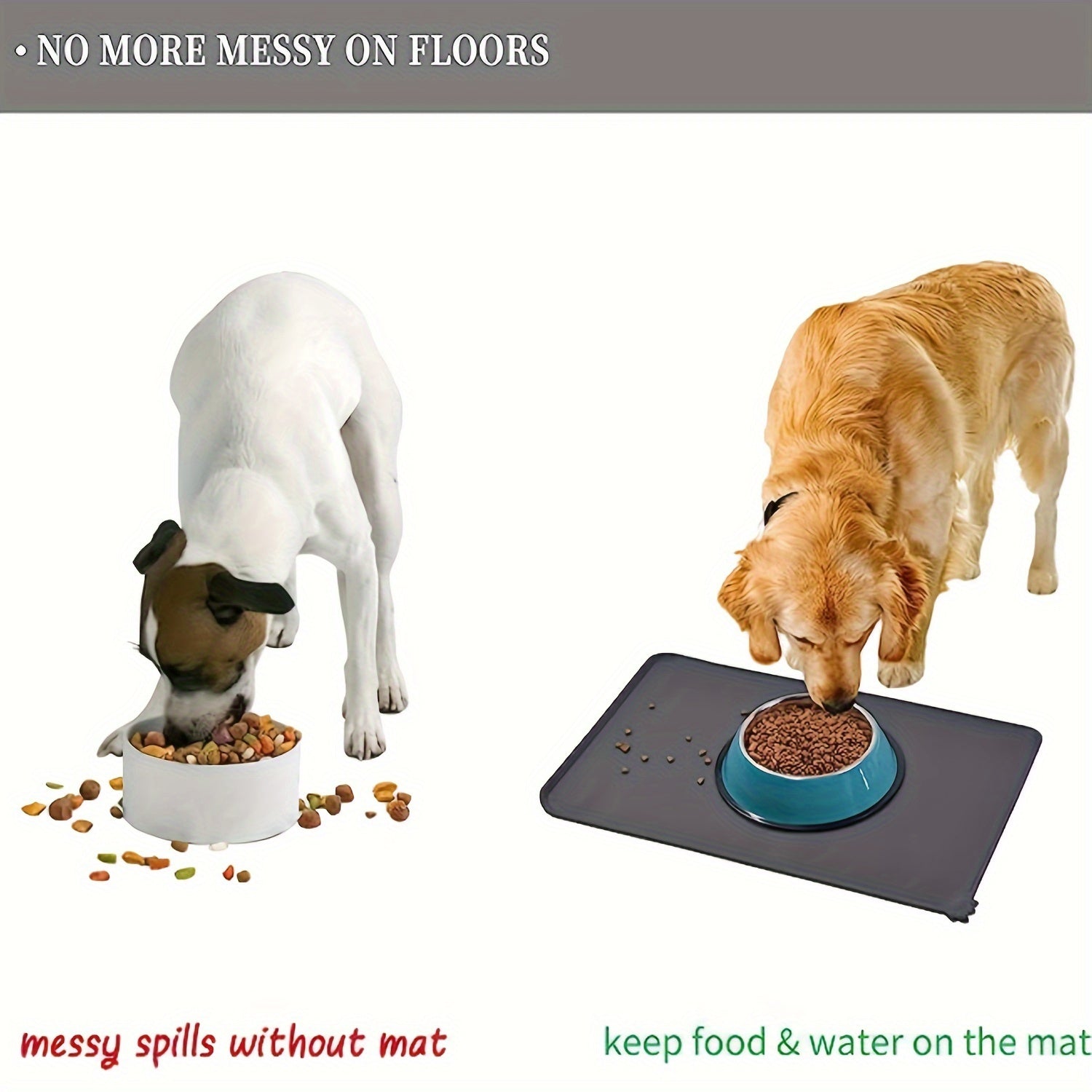 Waterproof Silicone Dog Bowl Mat, Non-Slip Leak Proof Pet Feeding Placemat With Raised Edges For Easy Clean Up