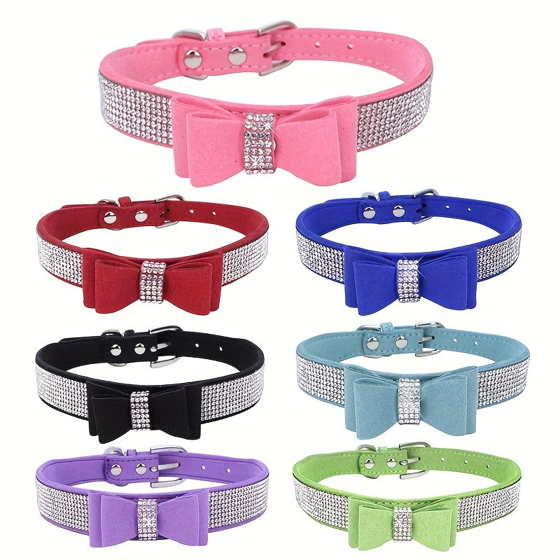 Rhinestone Dog Collar, Double-layer Bow Decor Pet Collar For Small Medium Large Dogs