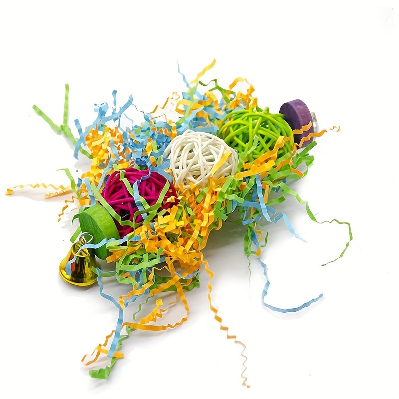 3pcs Colorful Rattan Parrot Toy Set - Shredded Paper Fun, Natural Rattan Ball, Bird Cage Pendant Accessories - Perfect for Budgerigar, Peony, Cockatiel Birds