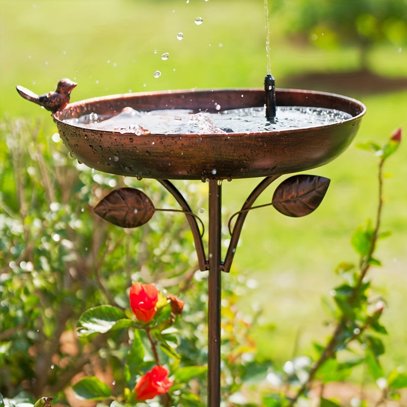 Garden Metal Bird Bath 12" Bird Bath Bowl with 5 Prongs Base Stake, Vintage Bird Baths for Outdoors Cast Iron Birdbath Standing Bird Feeder Bath