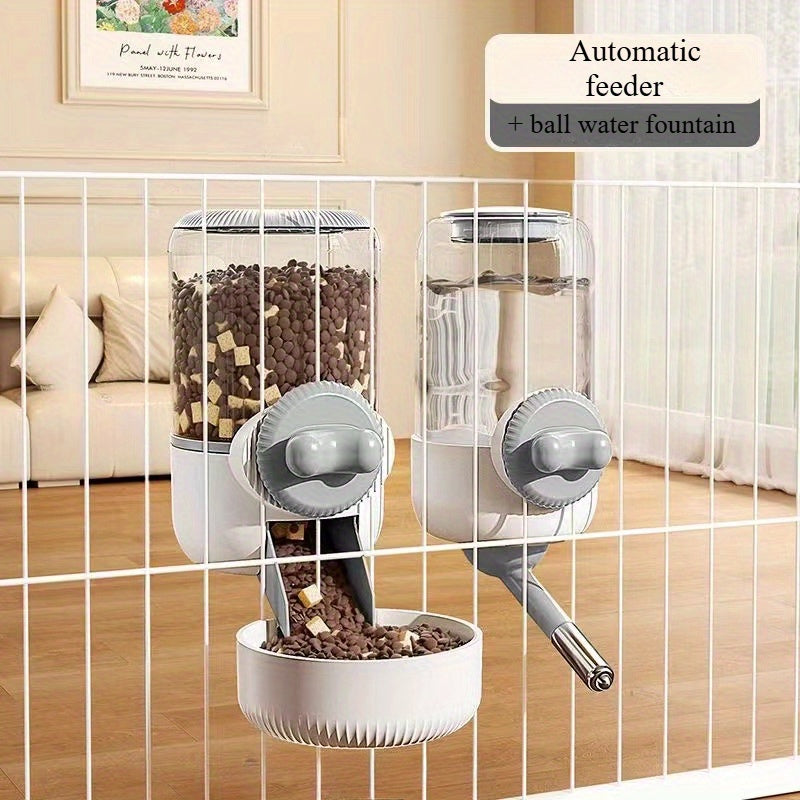 A 2pcs hanging automatic feeder drinking bowl, automatic gravity pet feeder no drip water set, Cage pet feeding bowl dispenser for pet cats, dogs, puppies, rabbits (yellow gray green food)