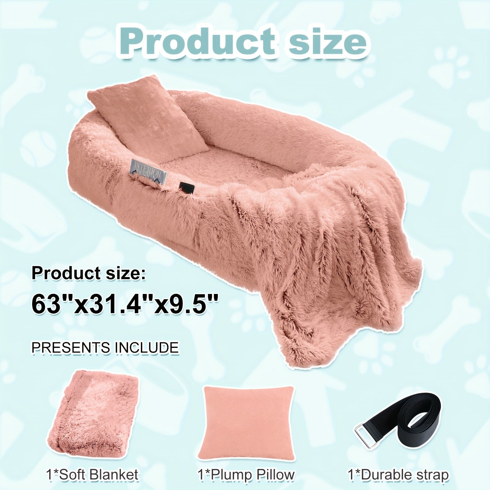 Extra Large Orthopedic Human & Dog Bed with Plush Pillow & Blanket - 71"x45"x12" Washable Faux Fur Pet Couch, Non-Slip Base, Removable Cover - Grey Bed for All Dog Breeds (Small/Medium/Large Dogs) & Cozy Napping Companion for