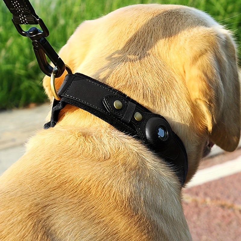 New leather airtag dog collar can be placed to locate the tracker pet collar head layer cowhide dog collar