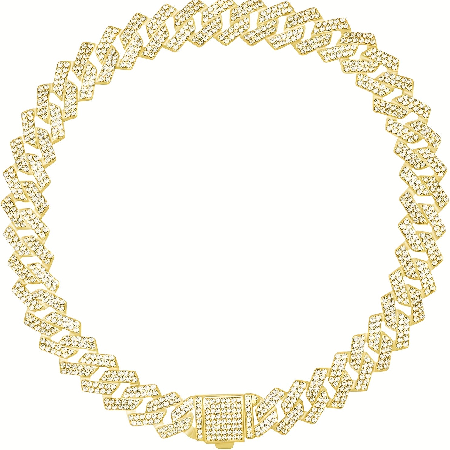 15mm Wide Golden Diamond-studded Cuban Link Pet Collar - Stylish Flip Cover for Dogs and Cats
