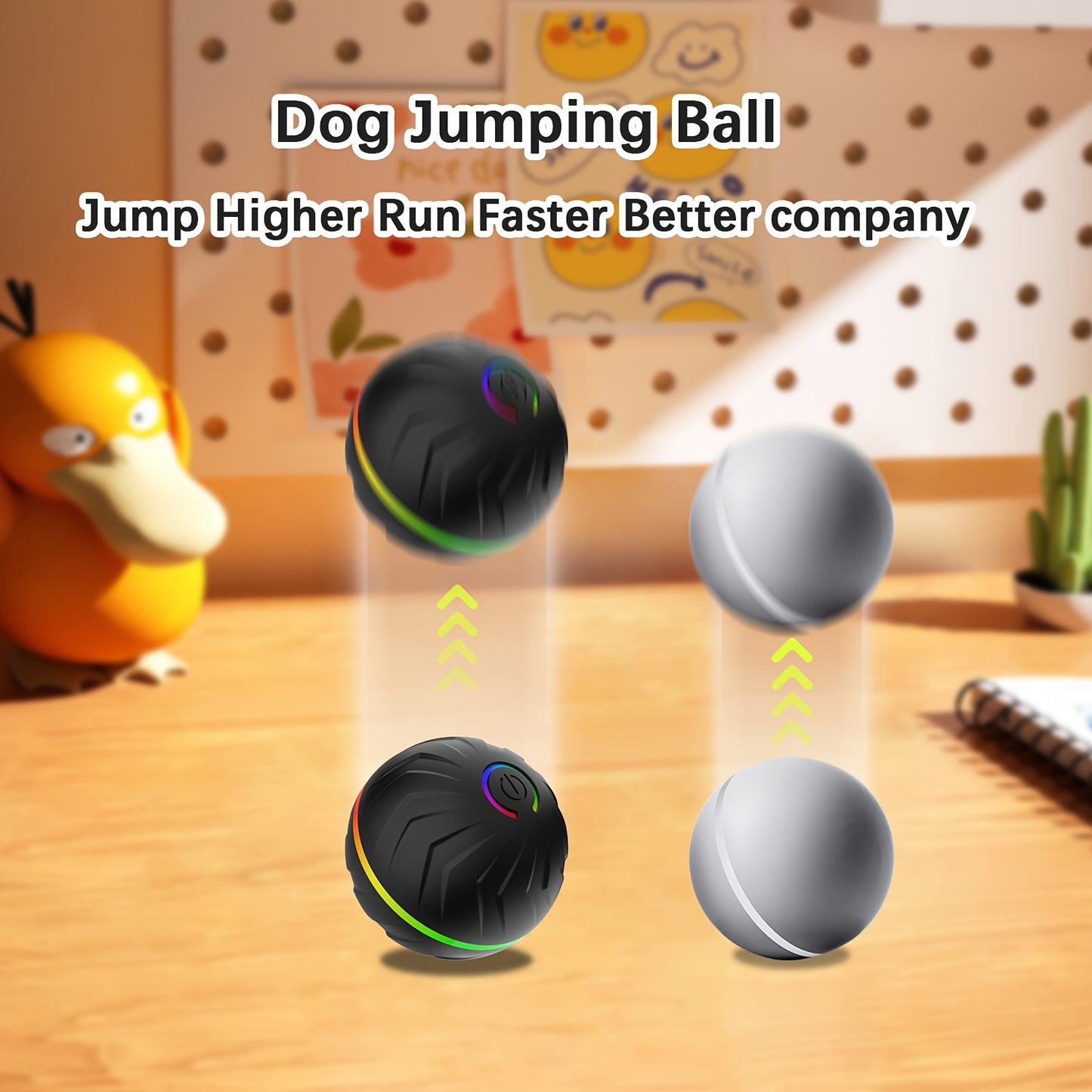 PETGRAVITY Motion-Activated Dog Bouncing Ball, 6. 6cm/2. 62in, USB Rechargeable Lithium Polymer Battery, Interactive Pet Toy for All Breed Sizes, Durable Thermoplastic Rubber, Striped Pattern