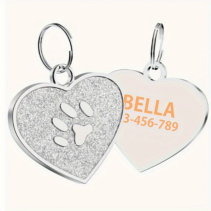 Customized Heart-shaped Paw Print Pendant - Engraved Dog Cat Tag - Personalized Pet Accessories