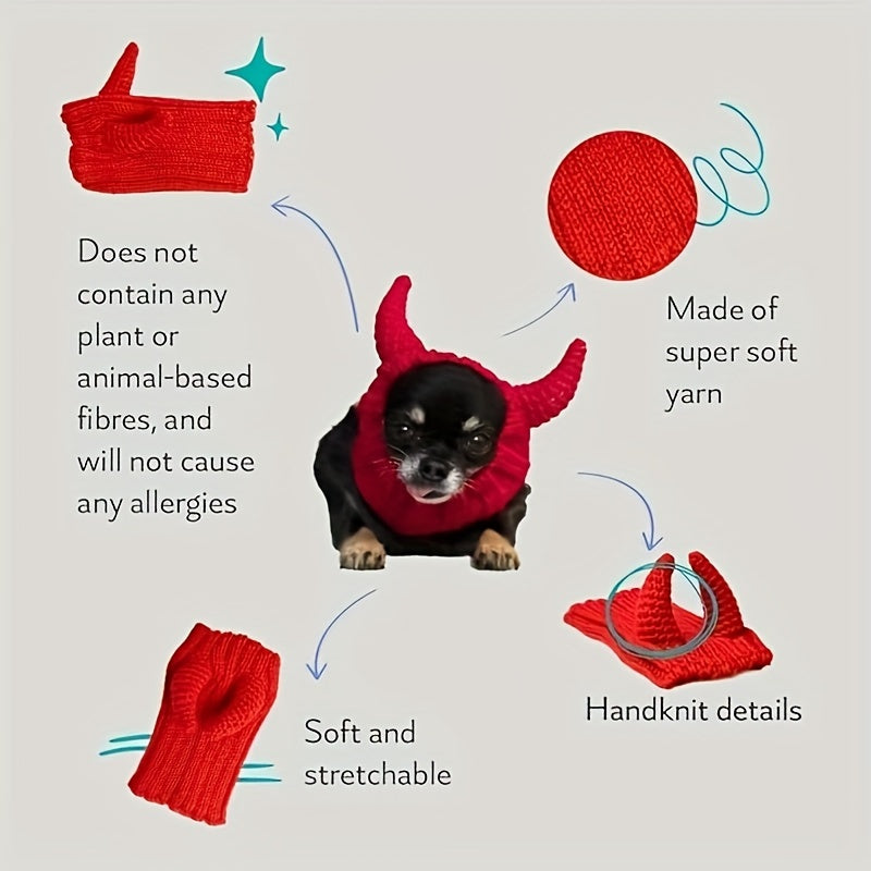 Dog & Cat Devil Horns Beanie - Cozy Knit Pet Earmuffs Ear Warmer Headband, All-Season Polyester Hat for Pets, Ideal for Winter, Halloween, Christmas Pet Accessories, Suitable for Small, Medium, Large Breeds