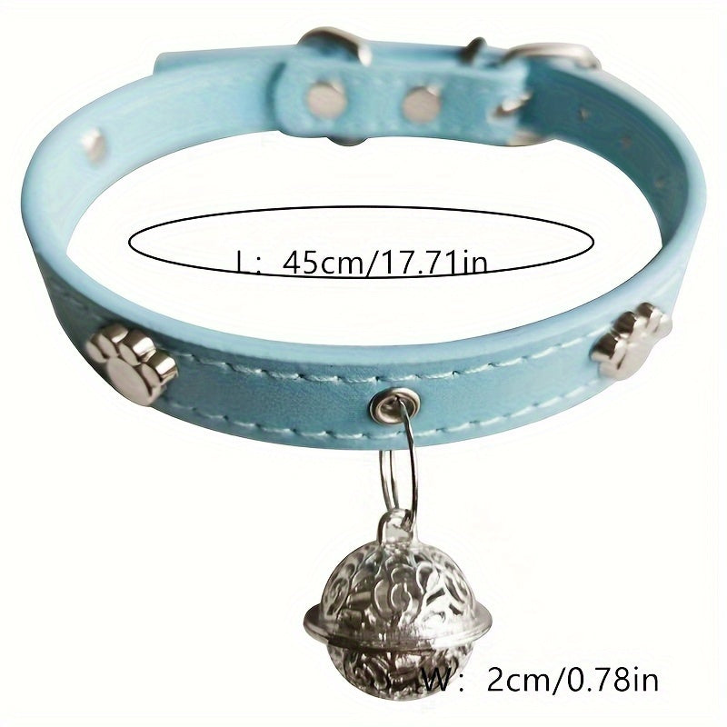 Faux Leather Pet Collar with Bell Charm, Slip & Martingale Design, Decorative Stitching, Adjustable, for Dogs and Cats - PU Leather Traction Collar Set