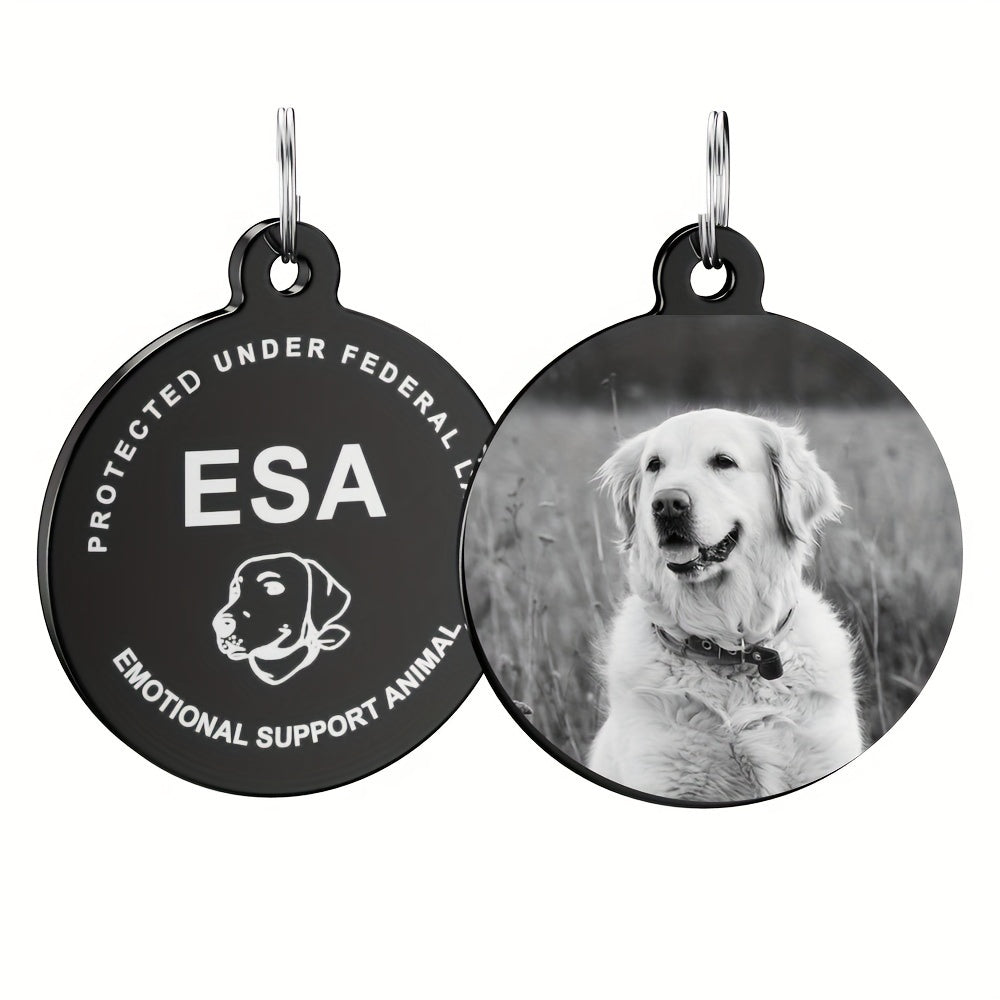 Custom Engraved Stainless Steel Dog Tags, Personalized Photo Carving, Durable ID Tags for Dogs, Service Dog & ESA Design, Pet Collar Accessories