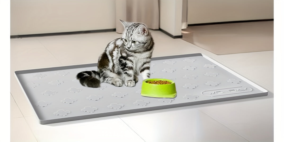 3-in-1 Washable Silicone Cat Litter & Food Mat - XXL Large Waterproof Non-Slip Floor Protector, Raised Edges Pet Feeding Tray, Foldable Litter Trapping Mat for Cats, Easy Clean Kibble & Crumbs Proofing System (Fits Litter Box