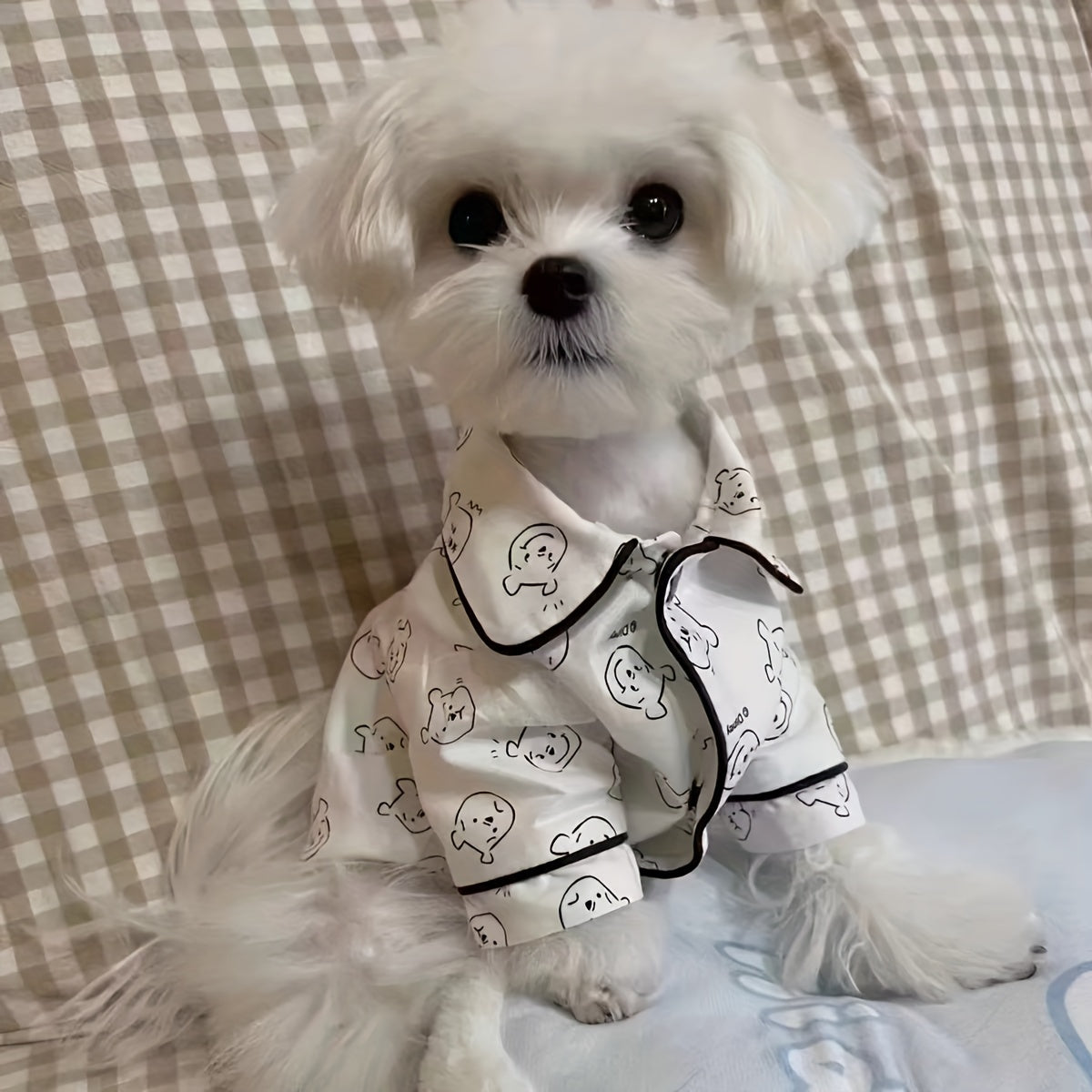 Cozy Cartoon Cat Pattern Pet Sleepwear - Soft, Breathable, Spring/Summer Style for Small Cat & Dog Breeds, Bichon, Maltese, Teddy - Comfortable Home Apparel for Pets