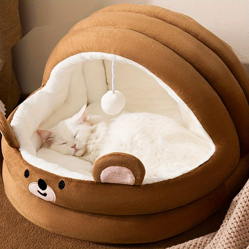 Cat Bed for indoor cats - Cat Flap Bed Cat House with removable washable cushioned soft kitten bed and furnished pet bed