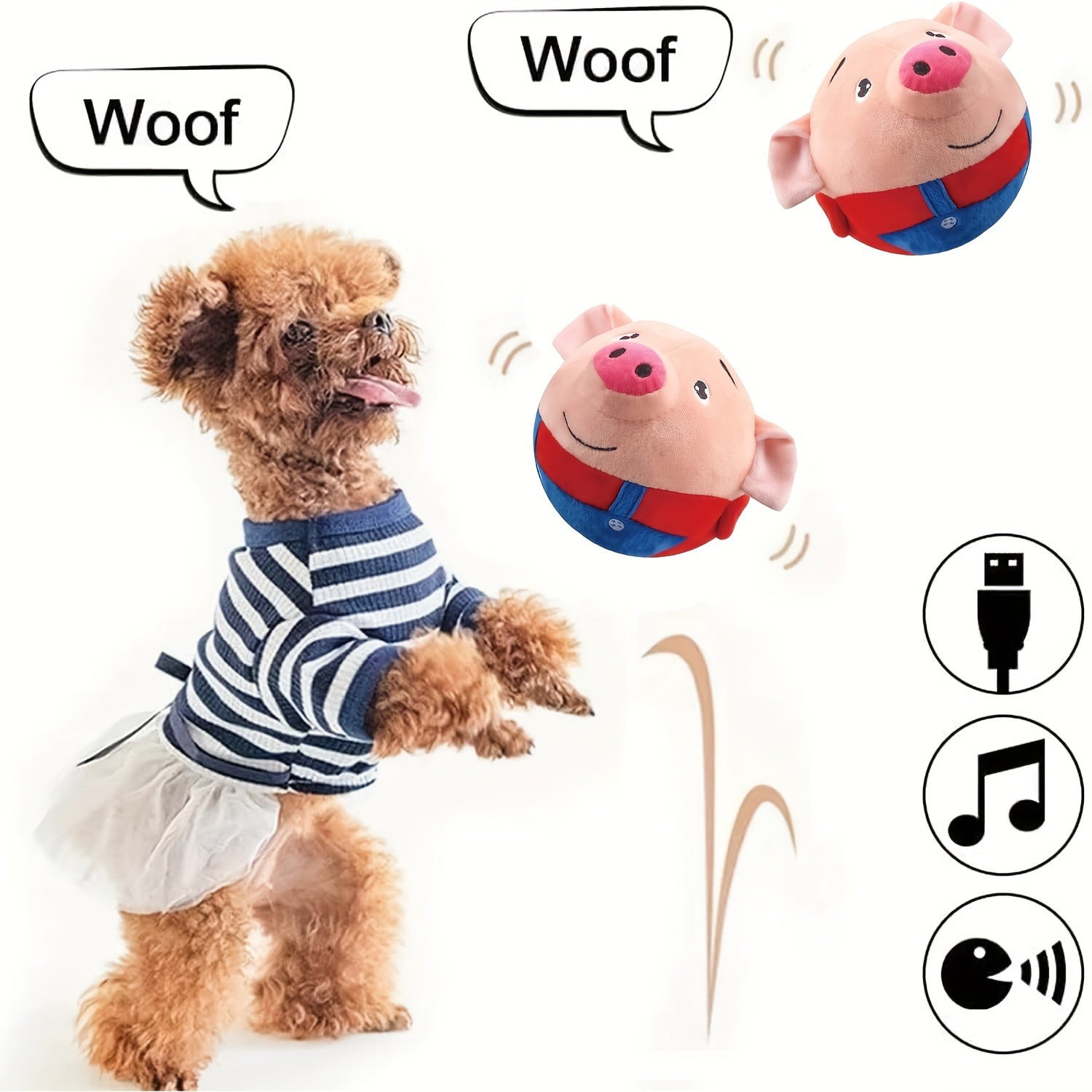 Small USB Interactive Washable Cartoon Pig Plush Sound Electronic Active Moving Pet Toy, Interactive Dog Toy Pet Bouncing Balls