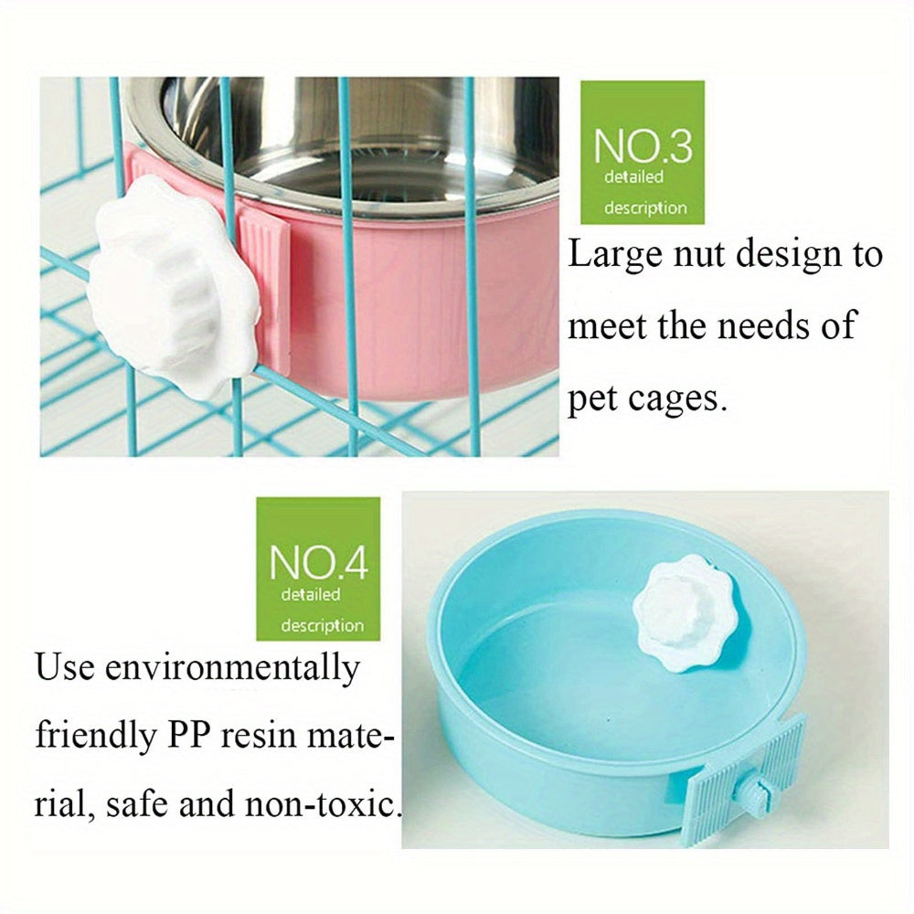2pcs Stainless Steel Hanging Pet Feeding Bowl, Pet Cage Feeding Bowl, Detachable Pet Nest Hanging Water Feeding Bowl, Easy To Install, High Quality Material, Non-slip and Easy To Clean, Suitable for Puppies, Cats, Rabbits, Bi