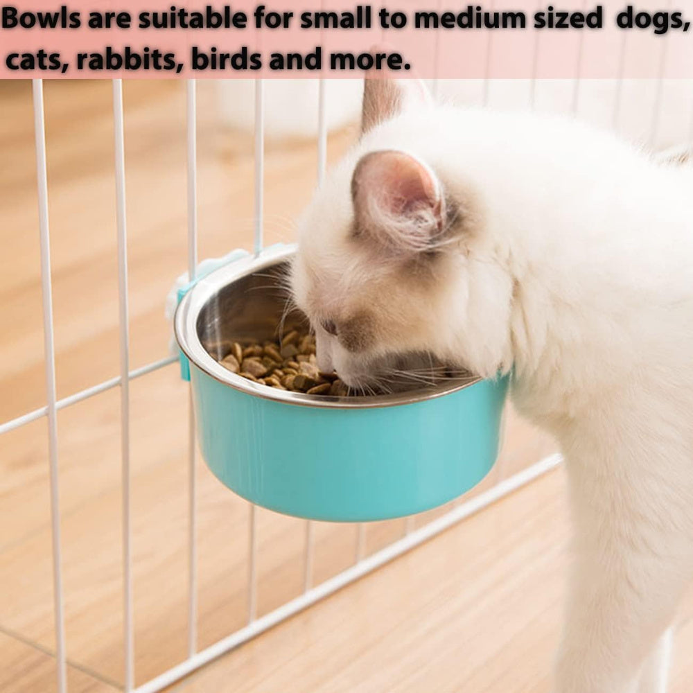 2pcs Stainless Steel Hanging Pet Feeding Bowl, Pet Cage Feeding Bowl, Detachable Pet Nest Hanging Water Feeding Bowl, Easy To Install, High Quality Material, Non-slip and Easy To Clean, Suitable for Puppies, Cats, Rabbits, Bi