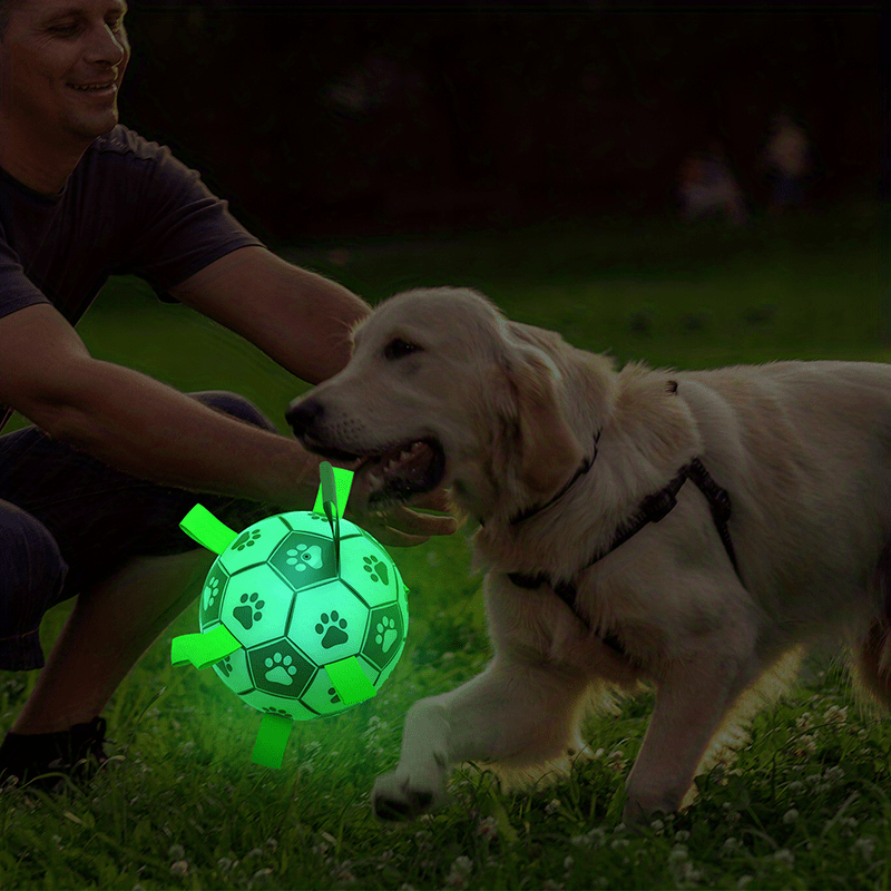 1pc Durable Football Design Pet Luminous Toy With Straps Dog Chewing Ball Toy For Training Playing Teeth Cleaning, Interactive Fetch Pet Toy For Small Medium Large Dogs