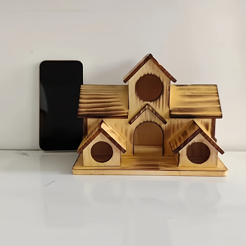 Wooden Hummingbird House - Rustic Solid Wood Birdhouse Decor - Outdoor Garden Villa Style Bird Nesting Box For Small Birds