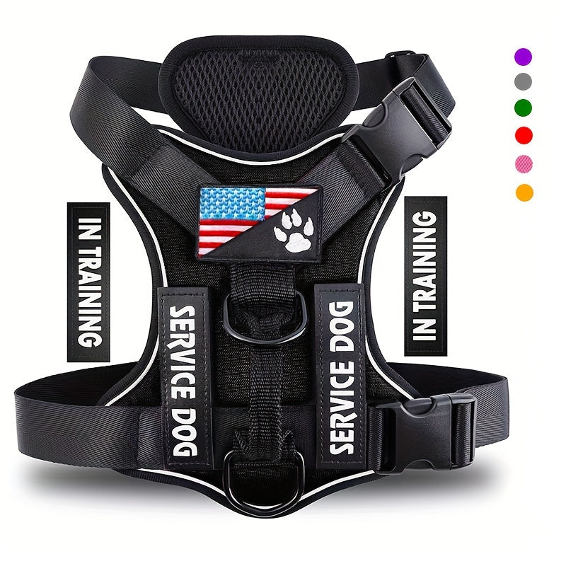 5-PCS Reflective Service Dog Harness Vest - Adjustable Soft Oxford Pet Harness with Inner Layer Mesh, Easy Control, Breathable, Comfortable, Durable for Small, Medium, Large Dogs with Random Buckle
