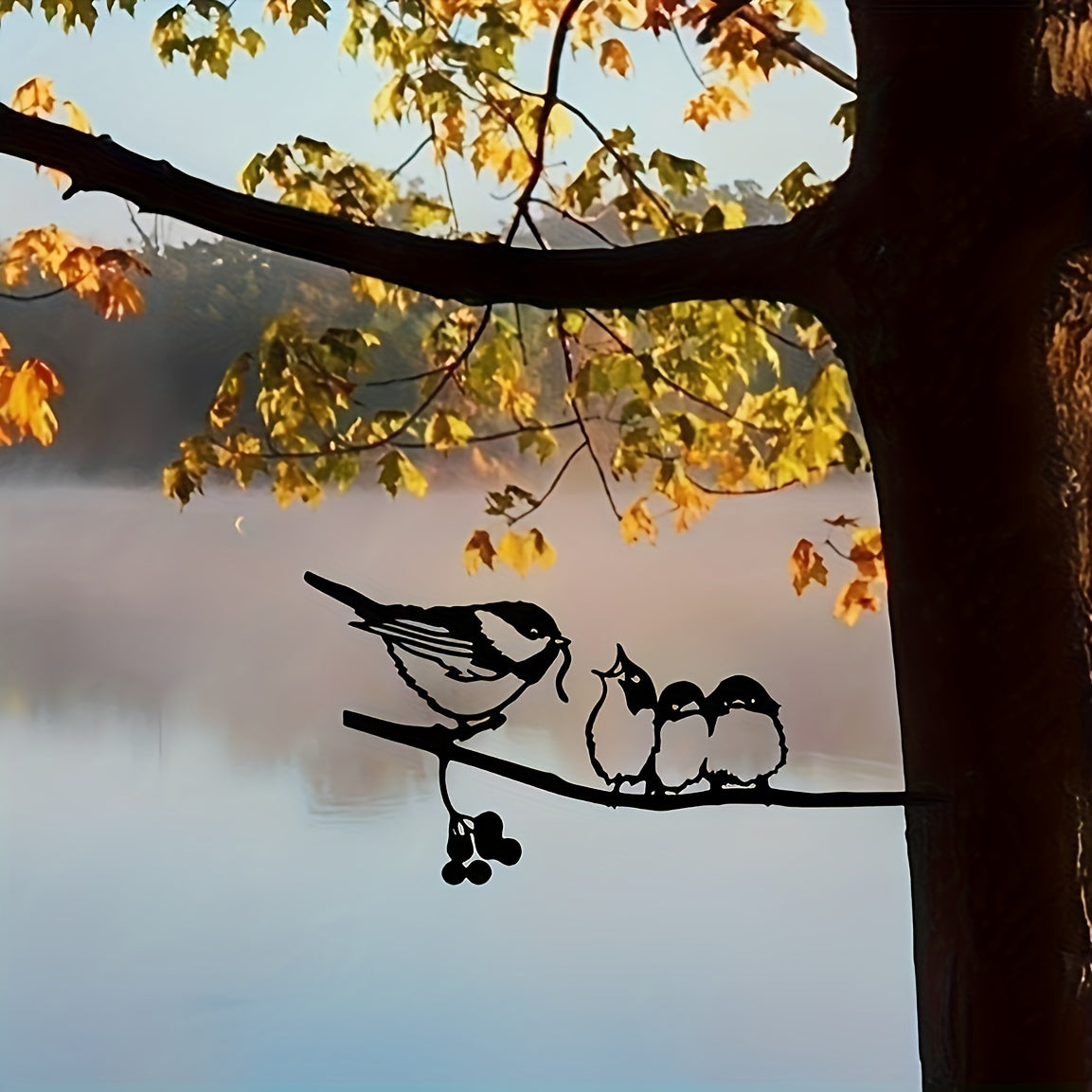 1pc Delightful Birds Silhouette Metal Decoration - Rustic Farmhouse Garden Accent, Feeding Bird Animal Stump Ornament, Durable Outdoor Decorative Art, Holiday Seasonal Decoration for Eid Al-Adha Mubarak and Beyond