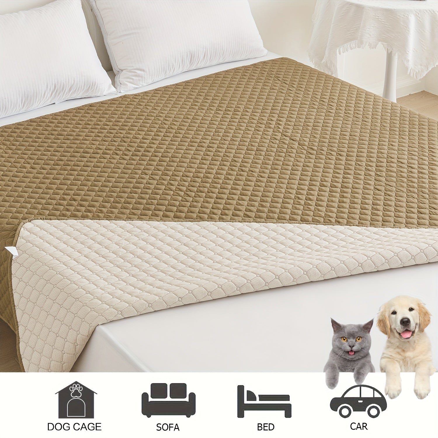 Waterproof Pet Bed Mat for Medium & Large Dogs - Non-Slip, Odor-Resistant Sofa Protector with Plaid Polyester Fill, Machine Washable, Pet Furniture Protection, Urine-proof, Car Mat