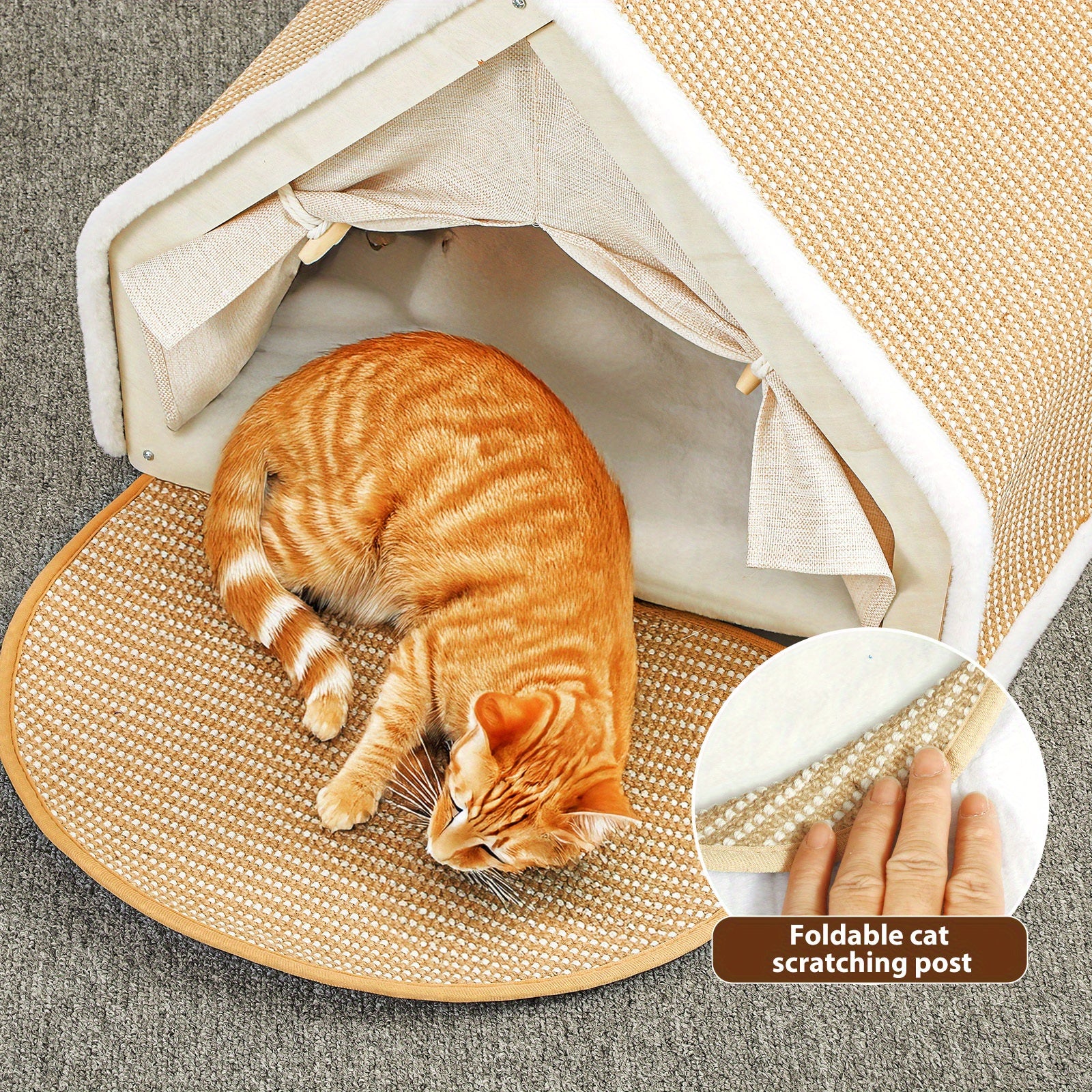19.68 inches Shell shape sisal cat house Semi-enclosed sleeping bag cat house Natural cat scratching board Anti-chip design Universal pet furniture for indoor and outdoor use