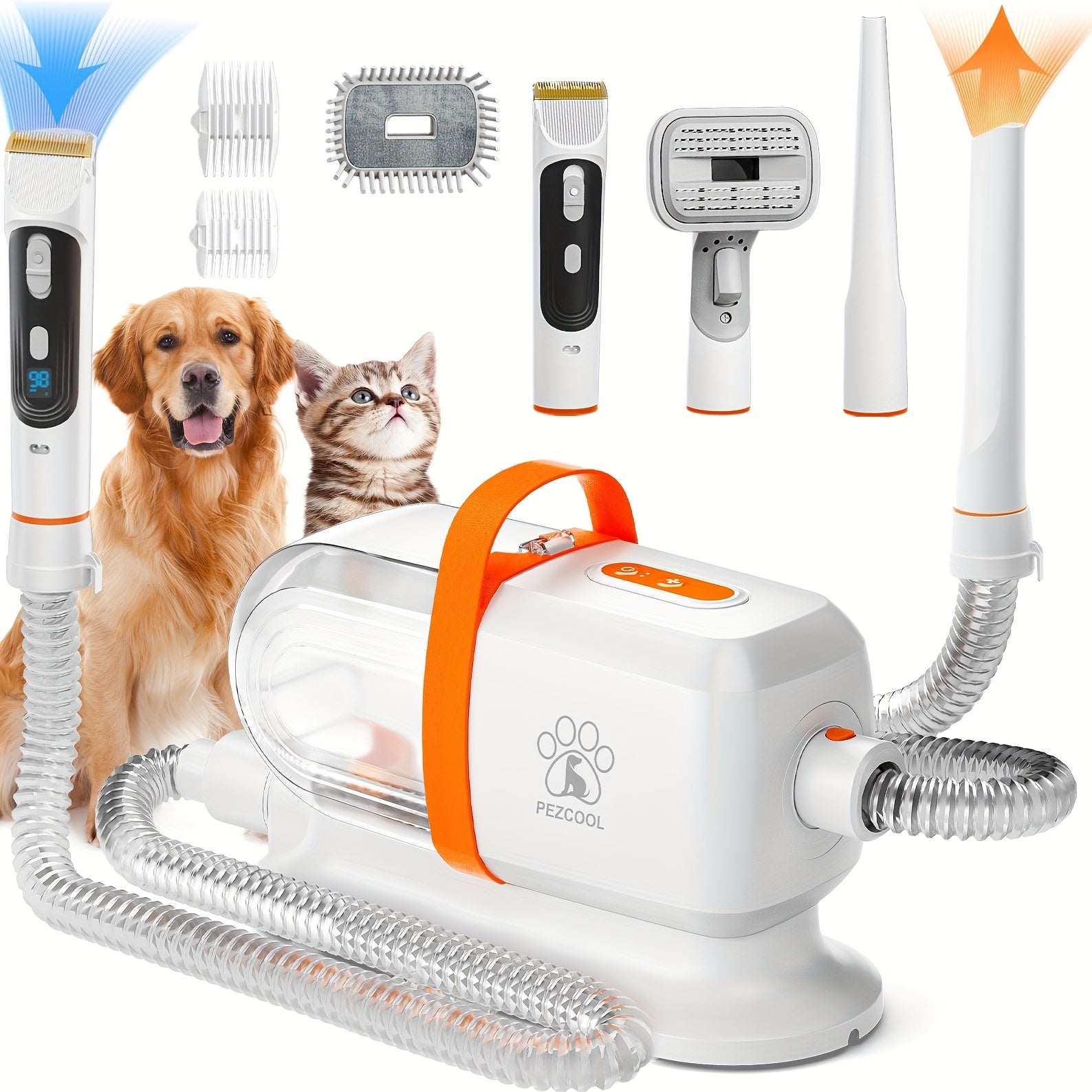 8-in-1 Pet Grooming Vacuum & Dog Hair Vacuum, 12000Pa Powerful Dog Vacuum For Shedding Grooming Hair, 2.2L Large Dust Cup, Low Noise, 3 Suction Levels, 6 Grooming Tools, Home Cleaning, Without Battery