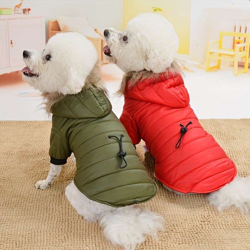Fashionable Dog Coat with Rabbit Fur Lining, Non-Waterproof Polyester Pet Jacket, with Detachable Fur Trim, Adjustable Waist, for Small and Toy Breeds, Ideal for Yorkie, Maltese, Bichon, Pomeranian, Chihuahua, Fall/Winter Pet