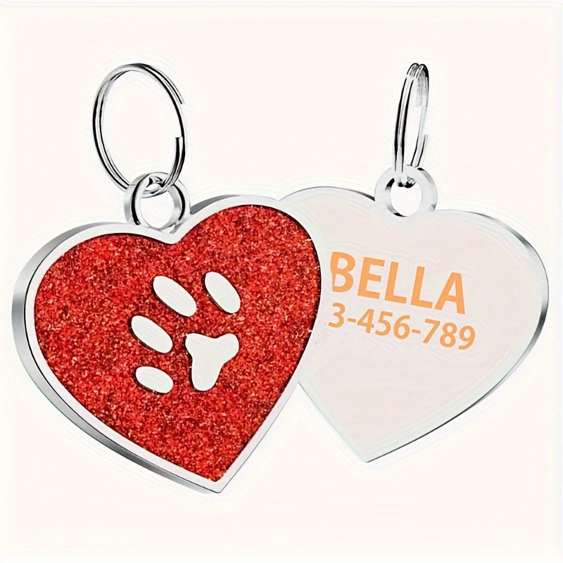 Customized Heart-shaped Paw Print Pendant - Engraved Dog Cat Tag - Personalized Pet Accessories