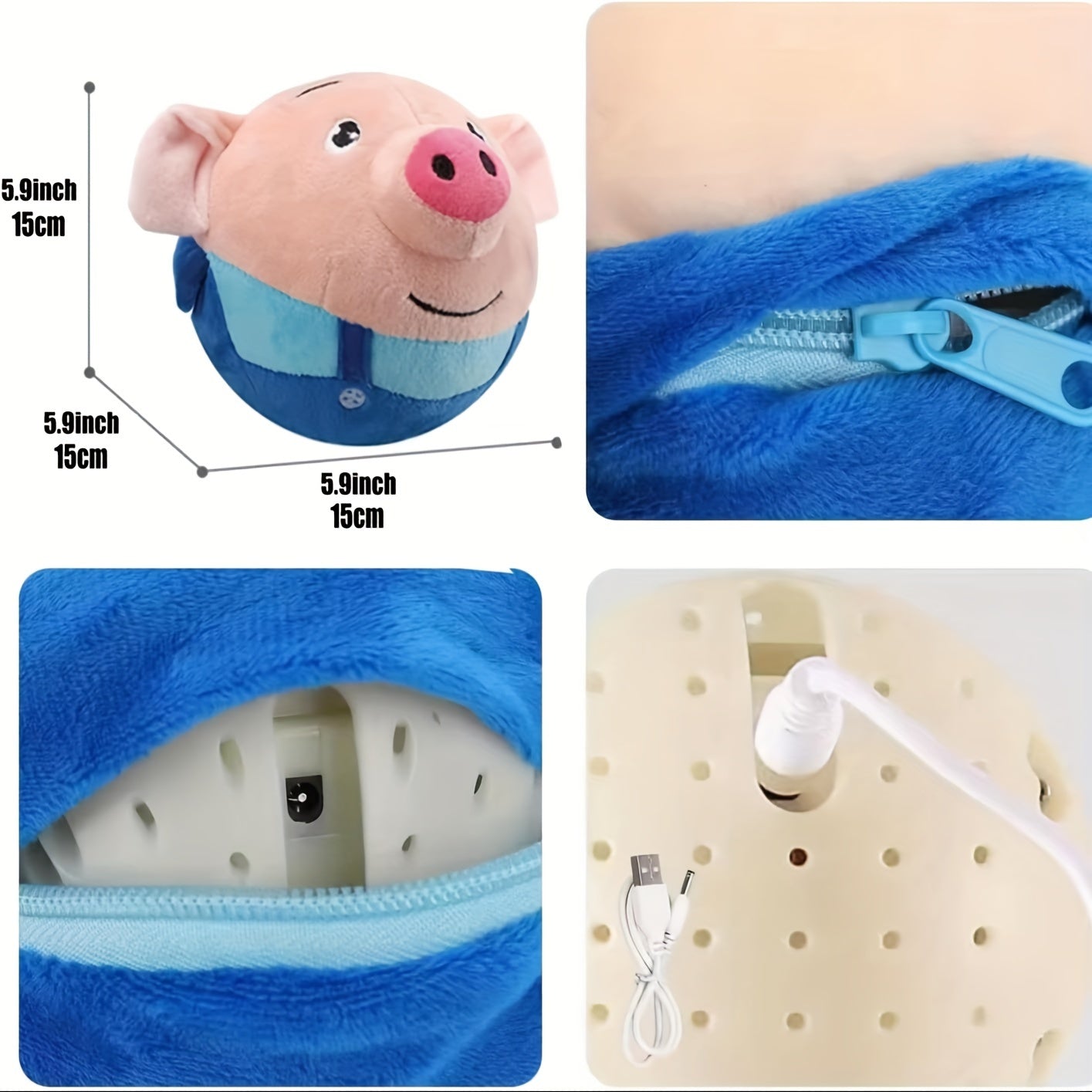 Small USB Interactive Washable Cartoon Pig Plush Sound Electronic Active Moving Pet Toy, Interactive Dog Toy Pet Bouncing Balls