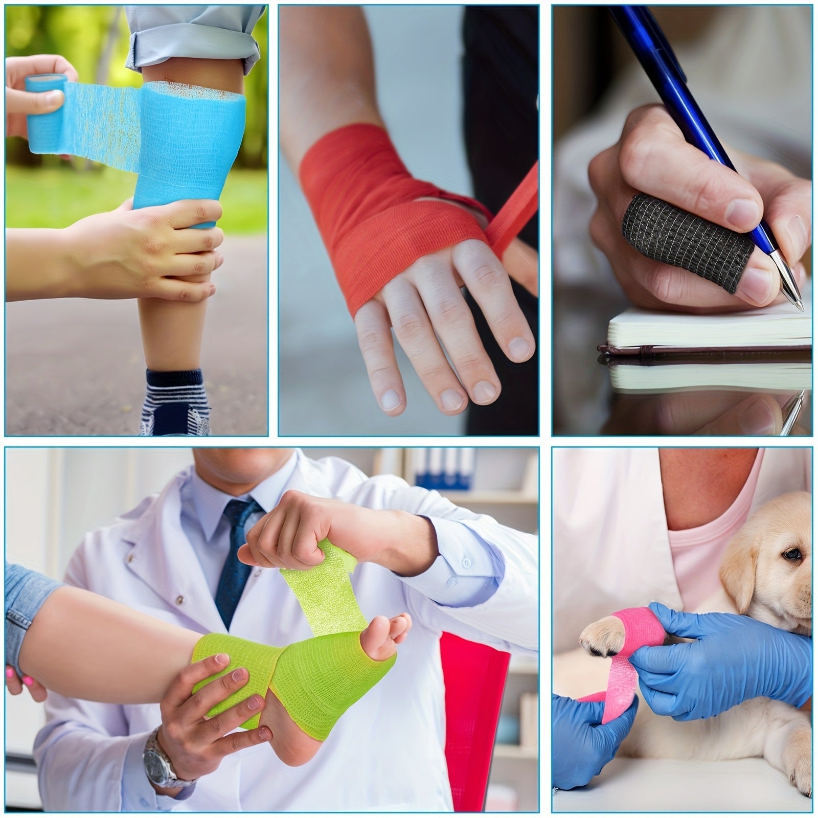 12/24 Rolls of Mixed Color Self-adhesive Bandages, Pet Bandages, Non-woven Bandages, Adhesive Gauze, Suitable for Dogs, Cats, Horses, Birds, Sports on Ankle, Knee, Wrist Support Self-adhesive Multifunctional Bandages