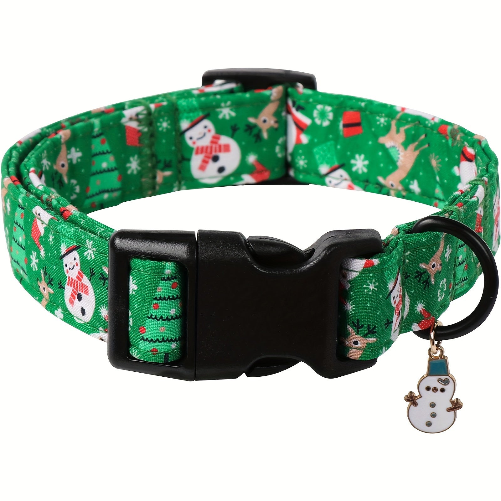 Festive Christmas Dog Collar with Santa & Snowman Prints - Adjustable, Soft Cotton Pet Collar for Small to Large Breeds - Includes D-Ring for Leash Attachment