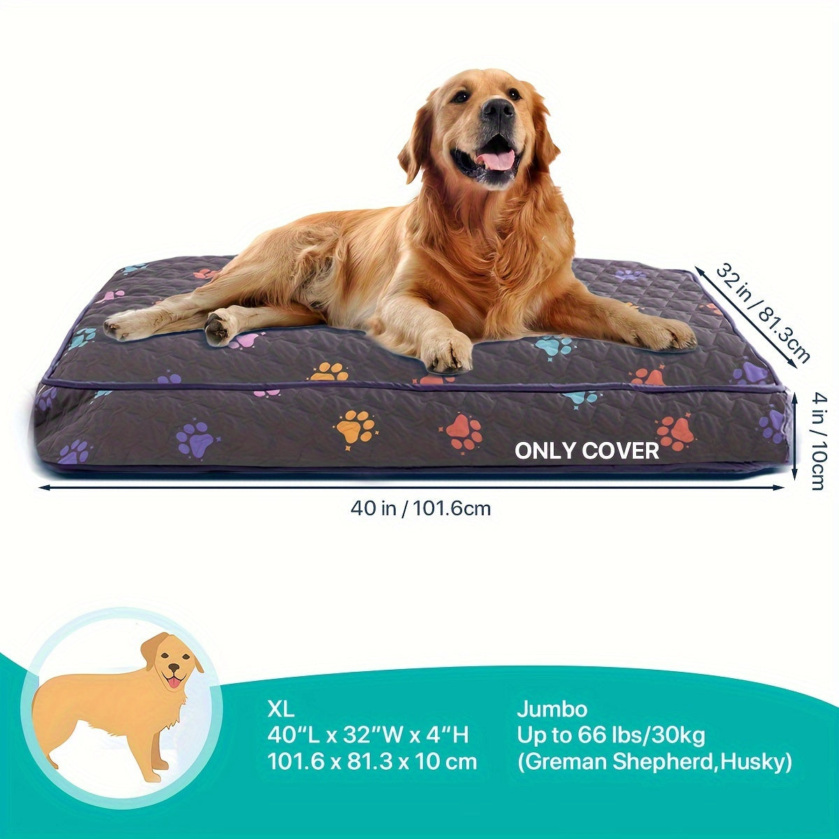 1pc & Machine Washable Dog Bed, Anti-Leakage Removable Dark Gray Pet Bed Cover, Dog Bed Protector Rainbow Dog Paw Furniture Cover for Extra Large, Large, Medium, Small Dogs