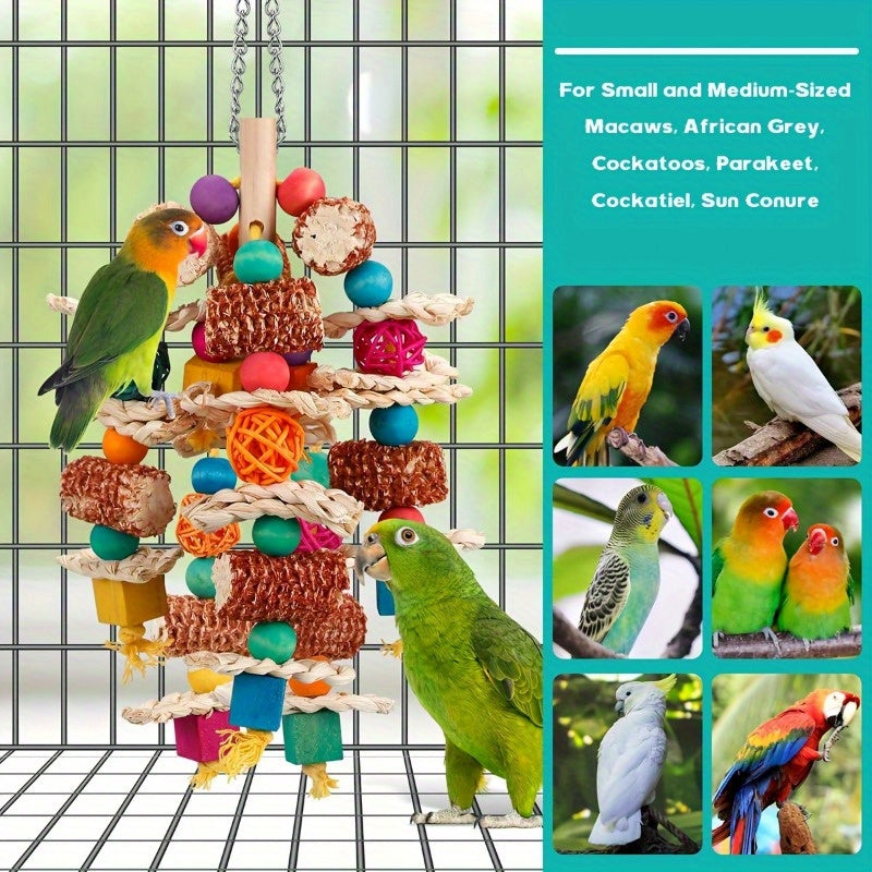 1pc Natural Corn Cob Parrot Chew Toy - Durable and Safe for Small to Medium Birds, with Wooden Blocks, Synthetic Fiber, Snack Style for All Bird Types