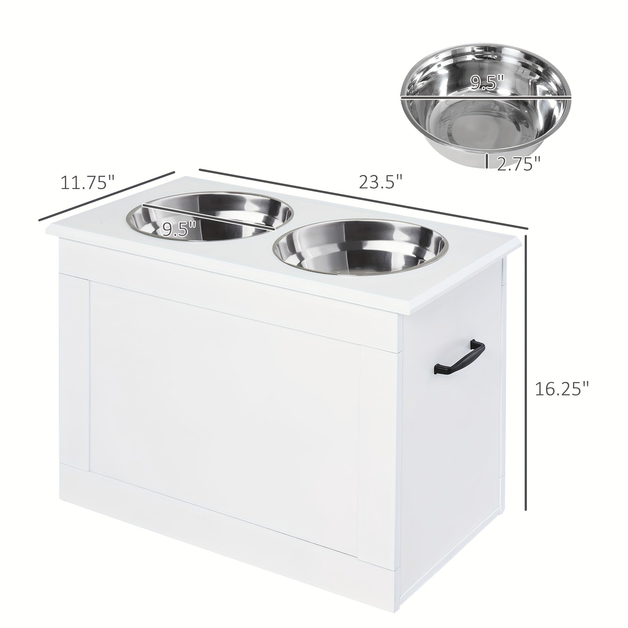 PawHut Raised Pet Feeding Storage Station With 2 Stainless Steel Bowls Base For Large Dogs And Other Large Pets, White