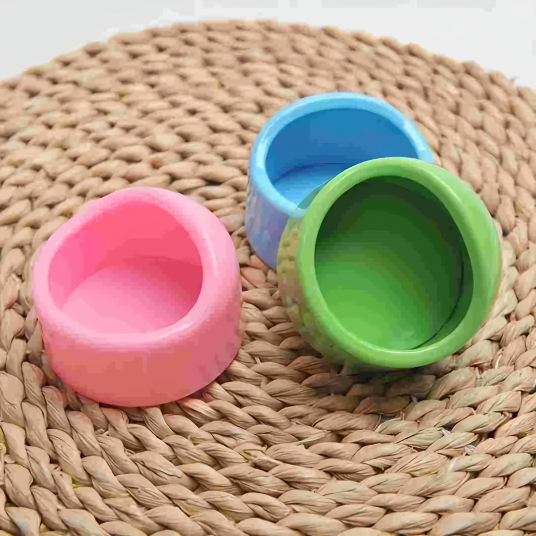 4pcs Durable ABS Anti-Scratch Hamster Feeding Bowls in Blue, Pink, & Green - Easy to Clean, Chew-Resistant for Small Pets, Perfect for Dry & Fresh Food, Small Pet Feeding|Vibrant Pet Bowl|Abs Imitation Ceramic