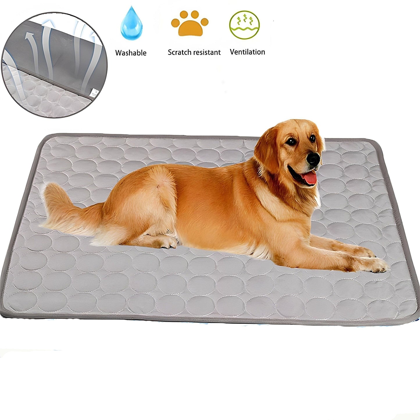 Cooling Dog Bed, Bite-Resistant Pet Mat, Breathable Ice Silk Cushion for Summer Comfort