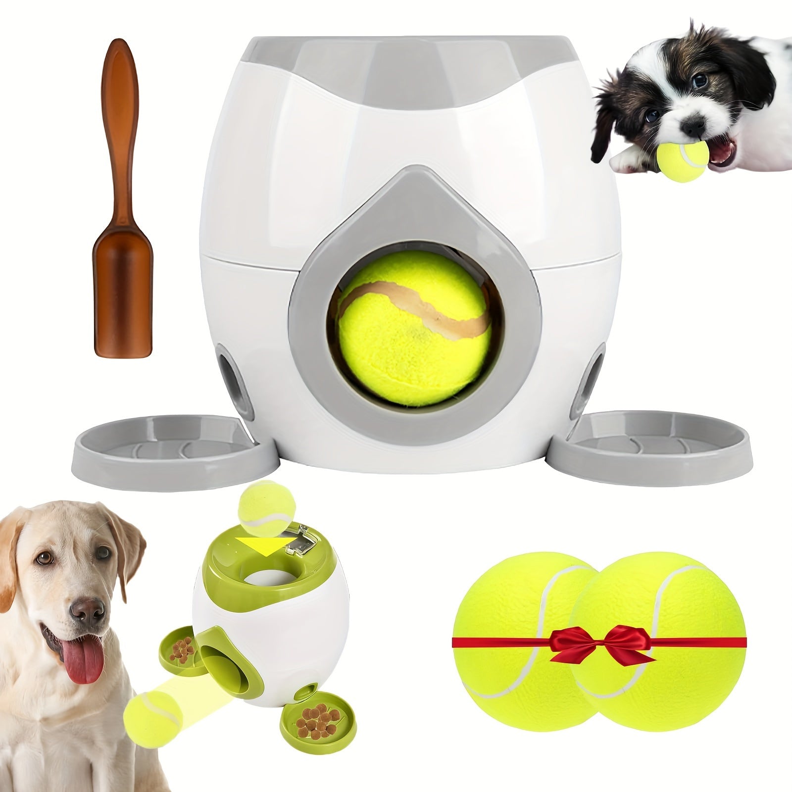 2-Ball Interactive Dog Ball Machine - Intelligent Food Dispenser, Tennis Ball Thrower, and Pet Toy for Training and Feeding - Indoor Use for Small and Large Dogs, Non-Automatic Launch, Adjustable Difficulty, Durable Construct