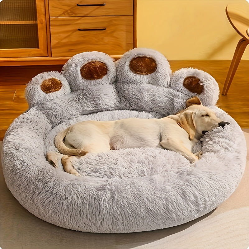Large Gray Plush Polyester Cozy Round Pet Bed - Soft Pillow, Non-Slip Bottom, Dog & Cat Cushion for All Sizes