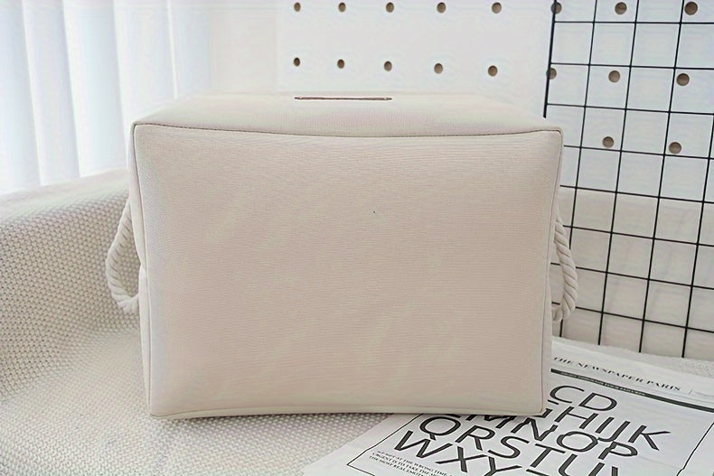 Beige Canvas Multi-Purpose Storage Box - Pet Toy Organizer with Brown Paw Print Design, Rope Handles - Ideal for Dog Toys, Clothes & Organizational Needs