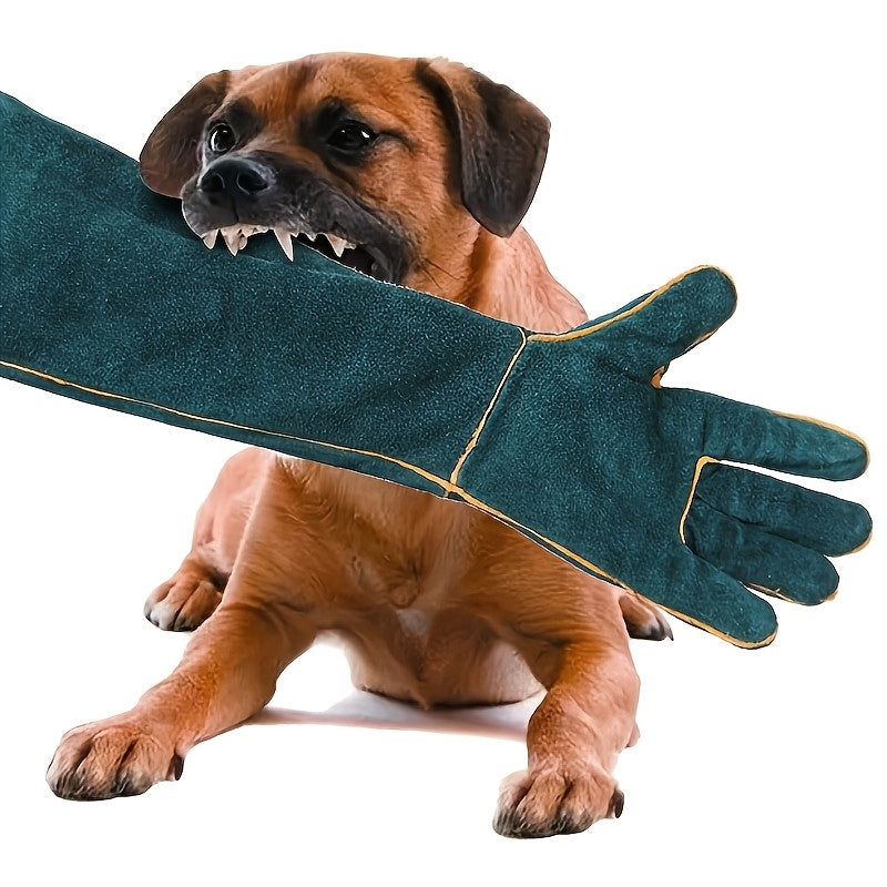 Premium Pet Grooming Gloves - Comfortable, Bite & Scratch Resistant | Ideal for Dogs & Cats, Green with Yellow Stitching