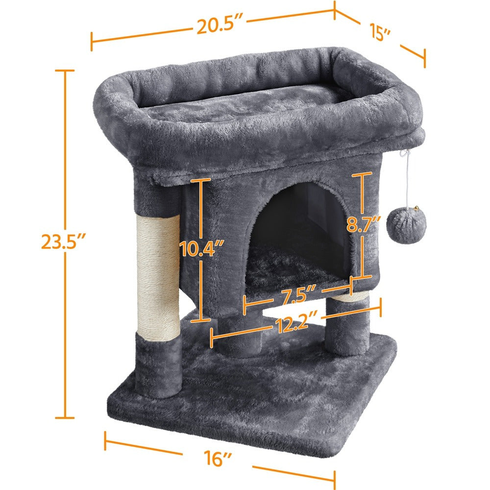 Costoffs 23.5in Cat Tree Tower, 2-Level Cat Condo with Sisal-Covered Scratching Posts, Cozy Pet Furniture, Halloween Cat Furniture for Indoor Kittens and Cats