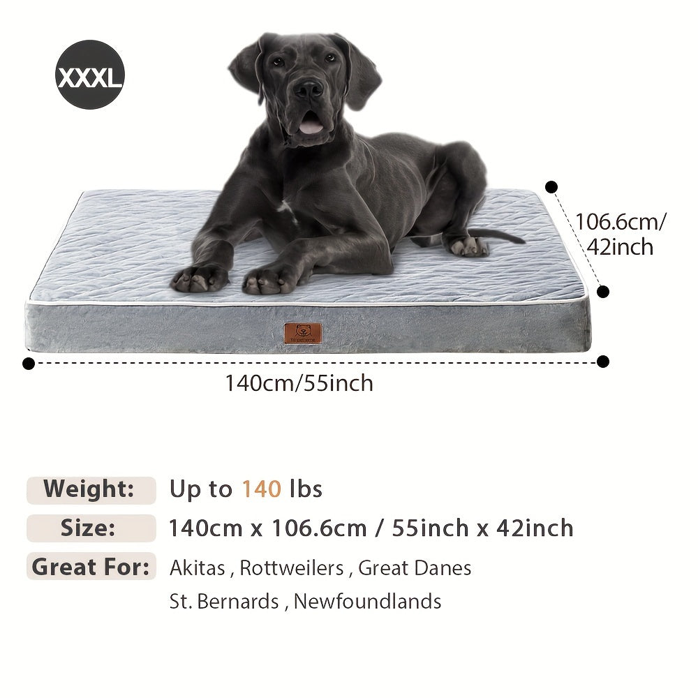 Grey Dog Bed for Large Dogs Large Orthopedic Dog Bed with Egg Crate Foam Support and Non-Slip Bottom, High Quality and Machine Washable Removable Pet Bed Cover, Doggy Bed, Large Dog Beds For Large Dogs, Chew Proof Dog Elevate