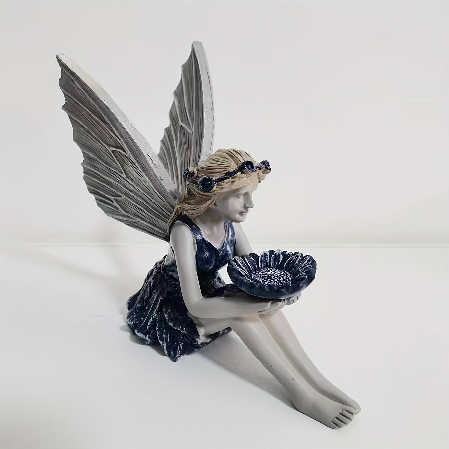 Seated Fairy Statue Garden Resin Craft Ornament Fairy Bird Feeder Yard Lawn And Gardening Outdoor Ornament Sculpture Statue