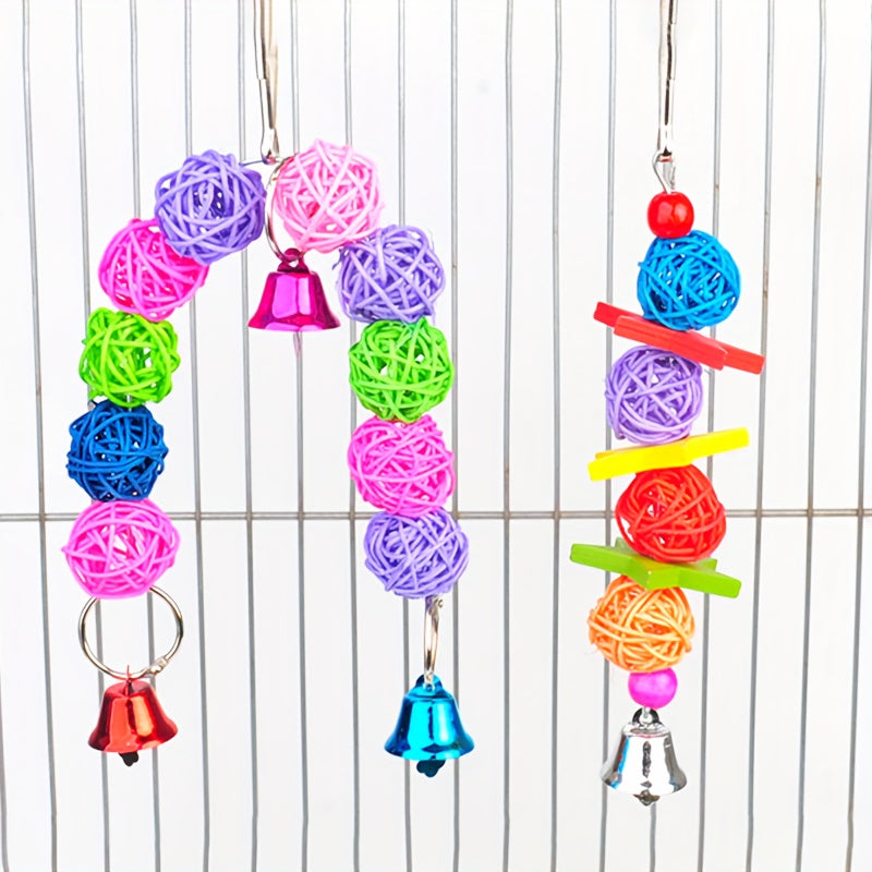 1pc Delightful Parrot Chewing Toy - Rattan Woven Bite Resistant Hanging Cage Accessory with Satisfying Bell Sound - Durable, Safe, and Engaging Pet Toy for Parakeets and Small Birds