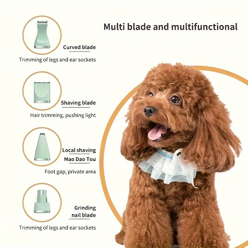 4-in-1 USB Rechargeable Pet Grooming Kit: Electric Hair Clippers, Nail Trimmer & Foot Shaver for Cats and Dogs