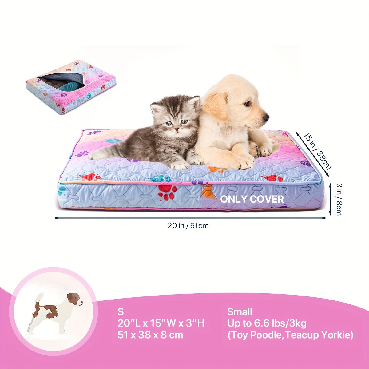 1pc & Machine Washable Dog Bed, Anti-Leakage Removable Dark Gray Pet Bed Cover, Dog Bed Protector Rainbow Dog Paw Furniture Cover for Extra Large, Large, Medium, Small Dogs