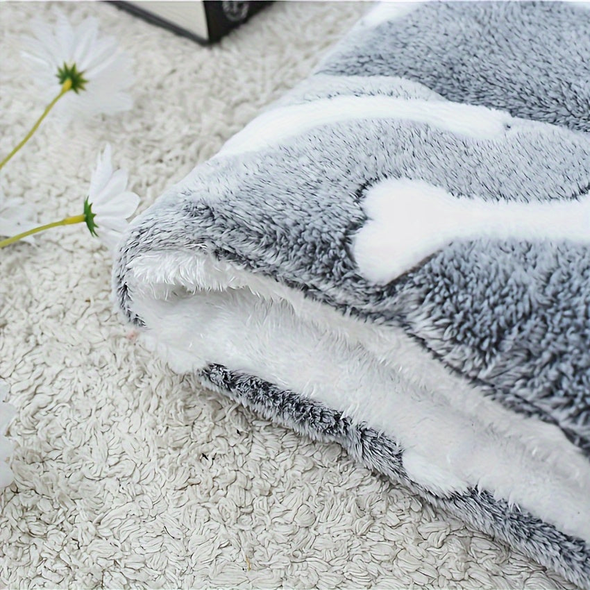 Cozy Pet Bed for Medium Dogs & Cats - Soft, Hand Washable Polyester with Cartoon Bone Design, All-Season Comfort