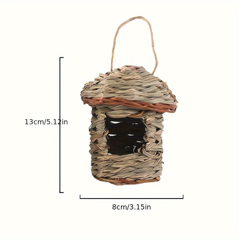 1pc Rustic Charm Natural Grass Woven Bird Nest - Hanging Garden Decor & Cozy Pet Straw Bird House
