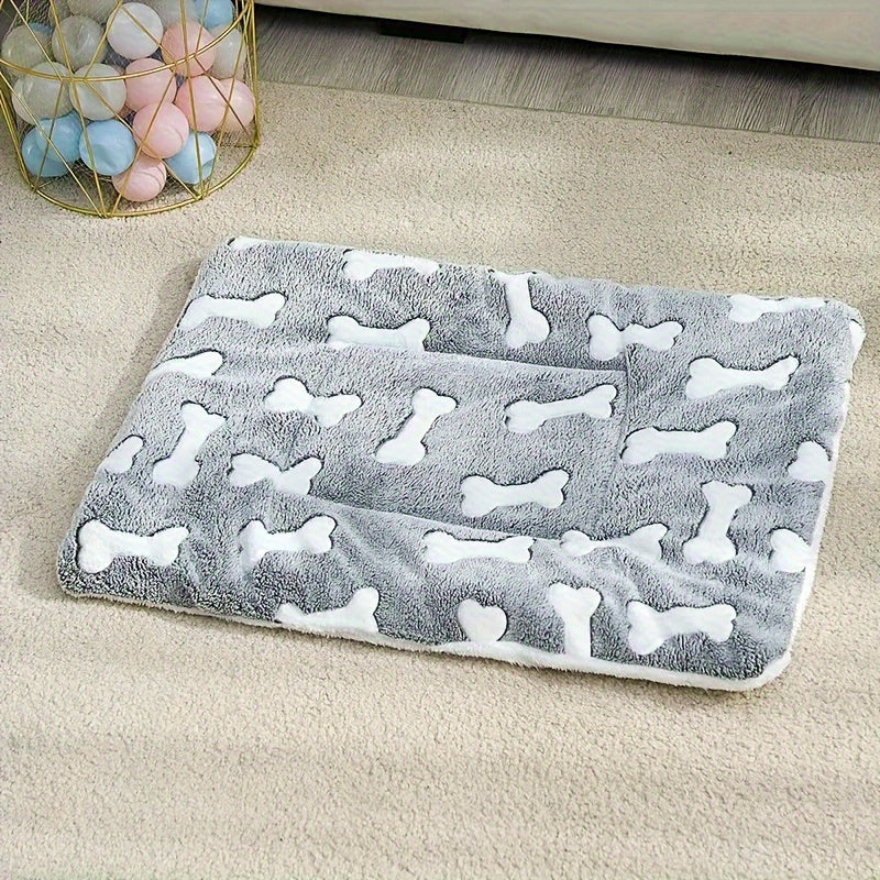 Cozy Pet Bed for Medium Dogs & Cats - Soft, Hand Washable Polyester with Cartoon Bone Design, All-Season Comfort